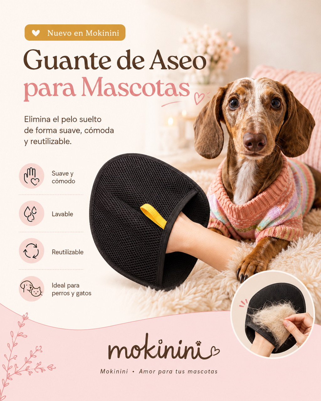 Guante Quitapelos para Perros y Gatos