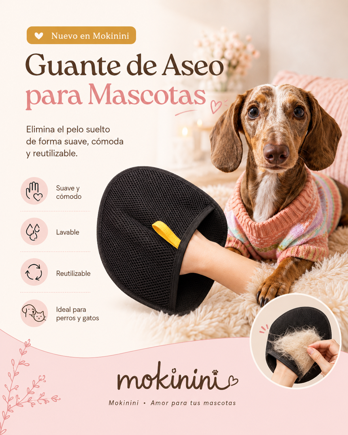 Guante Quitapelos para Perros y Gatos